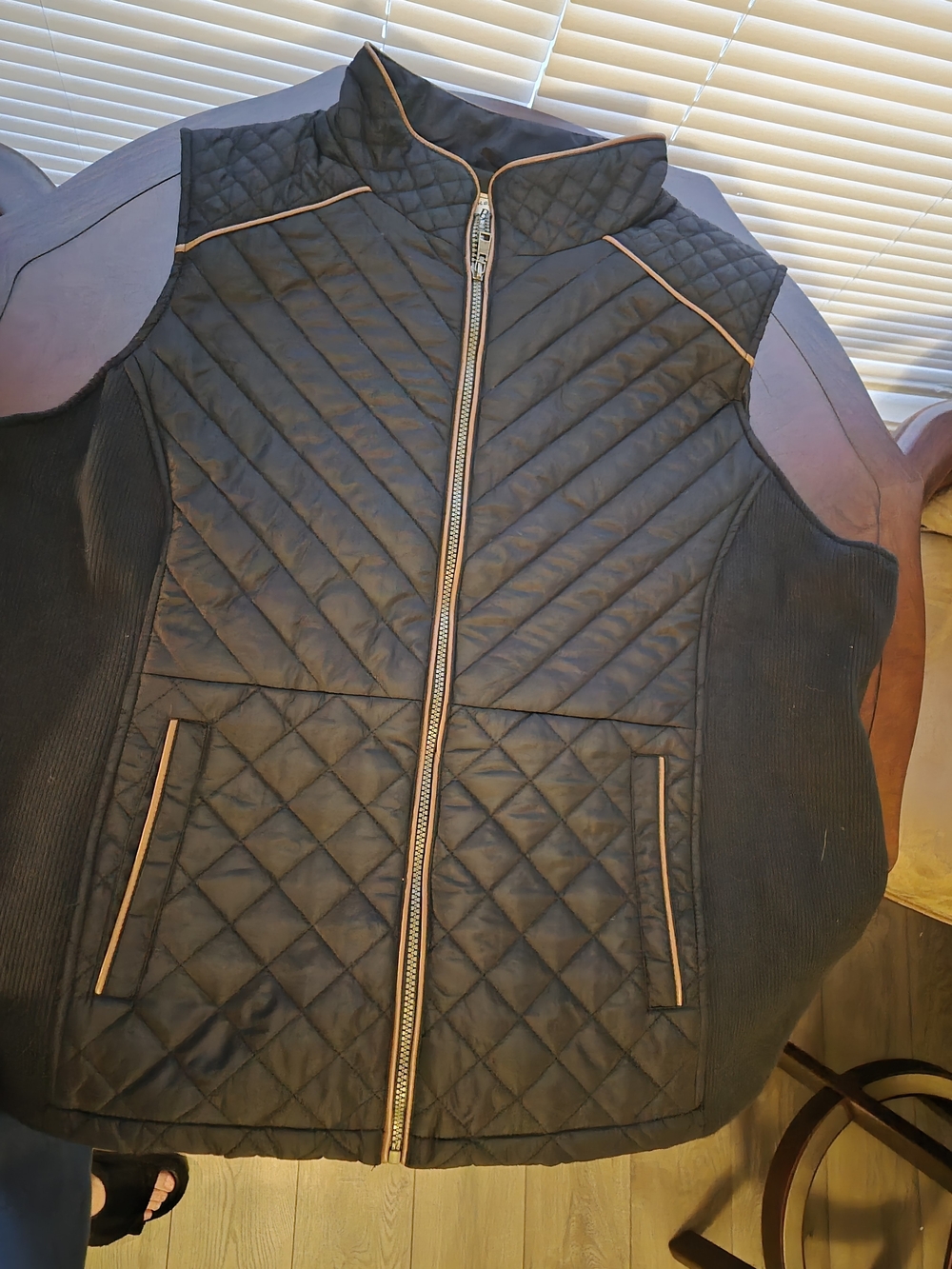 Women's Quilted Black Vest with Contrast Piping